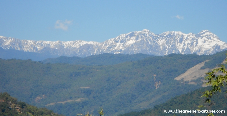 Winter snow seen from the Siang Valley, Arunachal Pradesh